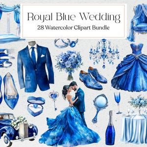 28 Clipart mariage bleu royal, aquarelle mariage éléments Clipart, Junk Journal, téléchargement numérique