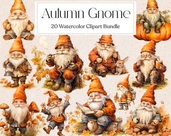 20 Vintage Autumn Gnome Clipart, Fall Gnomes Clipart, Gnome Garden, Thanksgiving, Scrapbooking, Instant Download