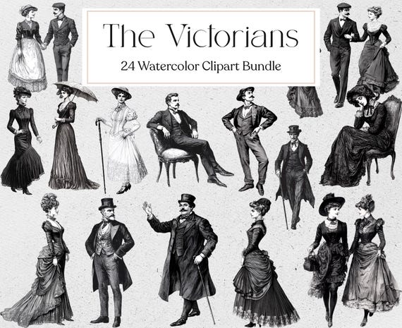 The Victorians Clipart, Vintage Line Art Graphic, Vintage Antique Fashion PNG, Instant Download