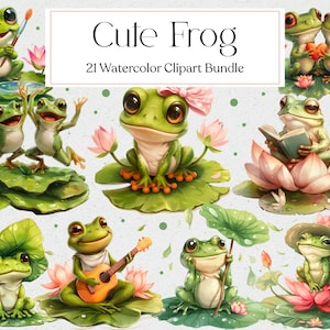 21 süße Frosch Clipart, Aquarell Frosch Clipart, süße Tiere Clipart, süße Baby-Dusche-Design, Instant Download