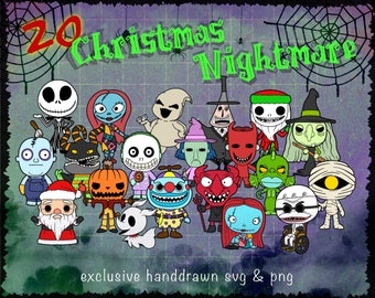 20 Christmas Nightmare Character SVG Bundle, Halloween Svg, Jack, Sally, Horror Movies Svg, Christmas, Cricut, Svg Cut Files, LAYERED