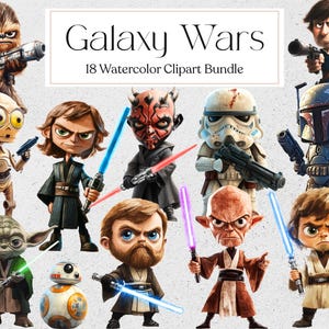Galaxy Wars Clipart, Watercolor Space Clipart, Galaxy Character Sublimation, Instant Download
