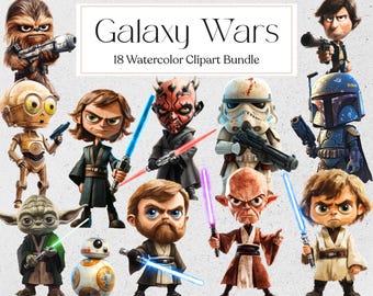 Galaxy Wars Clipart, Watercolor Space Clipart, Galaxy Character Sublimation, Instant Download