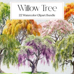 22 Willow Tree Clipart, Watercolor Tree Clipart, Big Tree Clipart, Oak Tree Png, Invitation Clipart, Instant Download
