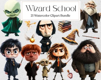 Wizard School Clipart, Watercolor Wizard Clipart, Fantasy Clip Art, Wizard Junk Journal, Instant Download