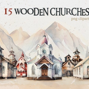 15 Old Wooden Church Clipart, Church Print, Dark Academia, Church Wedding, Instant Download, Commercial Use