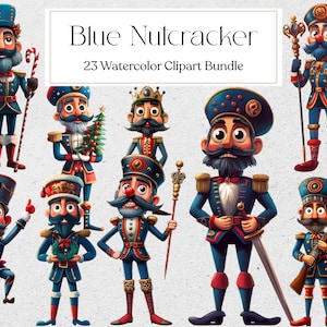 Clipart de quebra-nozes azul aquarela, gráfico de quebra-nozes de Natal, PNG de Natal, download instantâneo