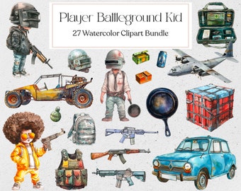 27 Player Battleground Kid Clipart, Video Game Clipart, Kids Clipart, Game Sublimation, Stickers, Instant Download