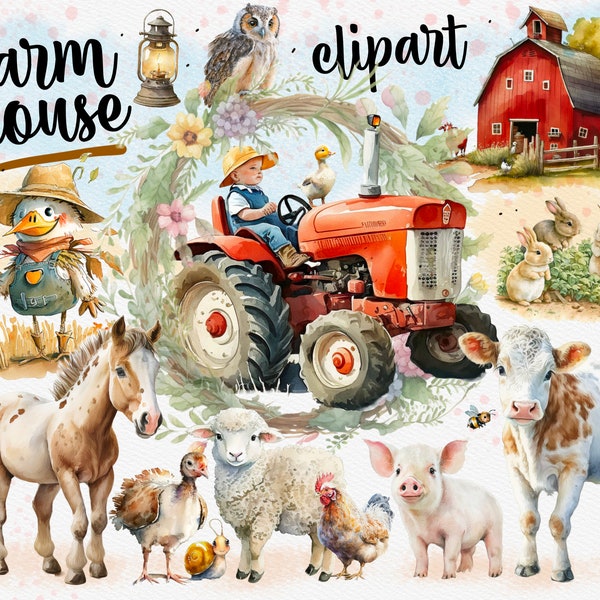 30 Farmhouse Clipart PNG, Farmhouse Animal, Farmhouse, Farm Barn Watercolor, Barn House, Farmers Clipart, Instant Download, Commercial Use