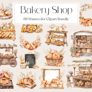 69 Bäckerei Shop Clipart, Bäckerei Clipart, Gebäck Clipart, Brot Baguettes Französische Croissants, Journal Art, Instant Download