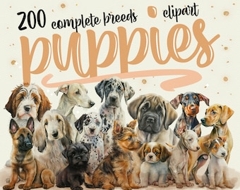200 Watercolor Puppies Clipart ,Dog PNG Bundle , Dog Clipart, Watercolor Images ,Instant Download and Commercial Use
