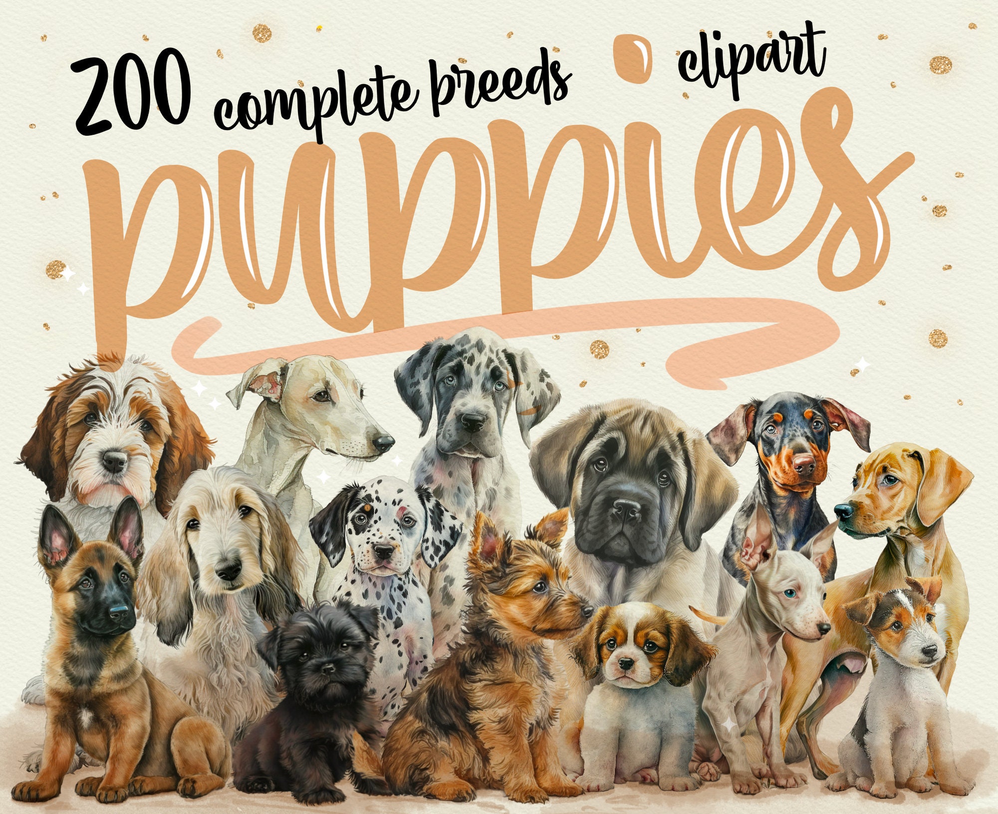 200 Watercolor Puppies Clipart ,dog PNG Bundle , Dog Clipart ...