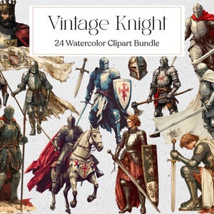 Vintage Knight Clipart, Watercolor Medieval Knight Clipart, Scrapbooking, Junk Journal, Instant Download