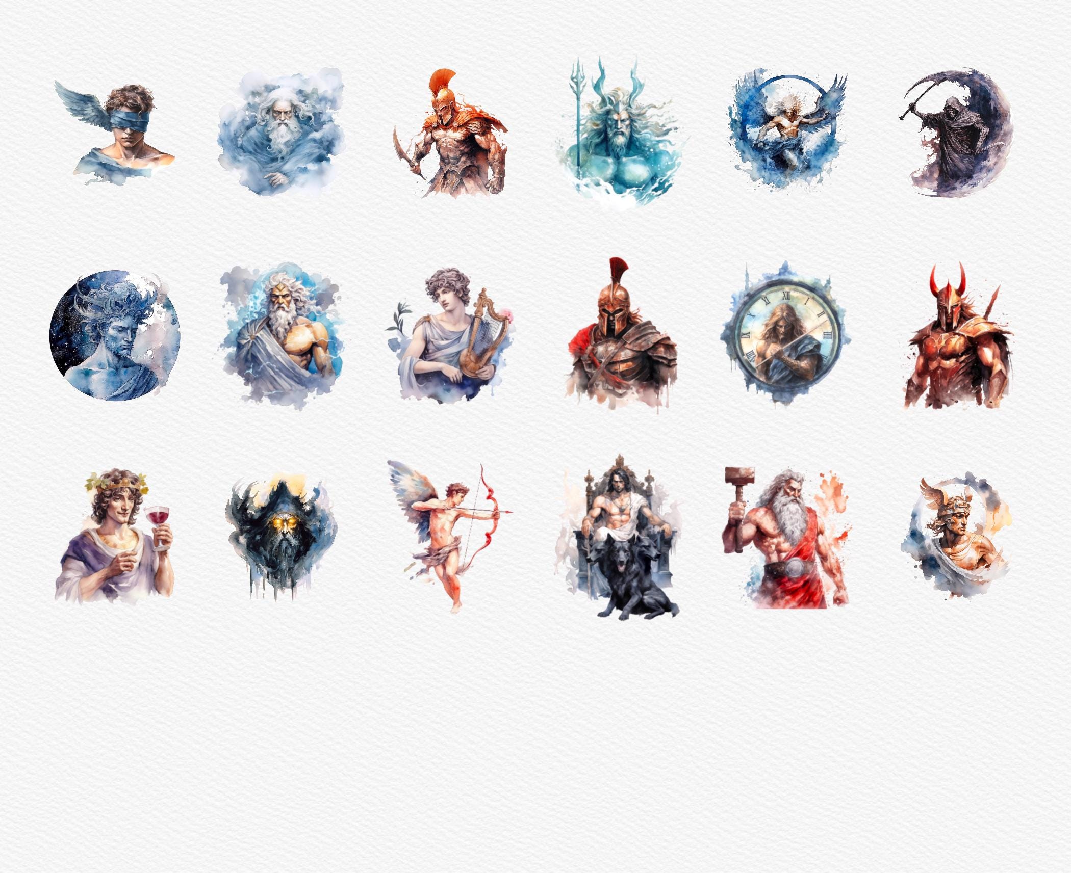 Greek God Clipart, Watercolor Greek Mythology Graphics, Fantasy PNG ...