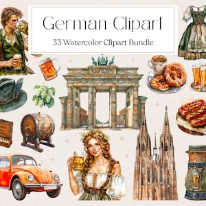 33 Aquarell Deutschland Clipart, Oktoberfest Clipart, Bier Clipart, Deutschland Symbol Wahrzeichen, Instant Download