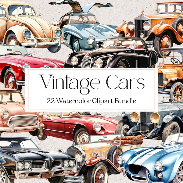 22 Vintage Cars Clipart, Classic Car Clipart, Scrapbooking, Junk Journal, Instant Download, Commercial Use