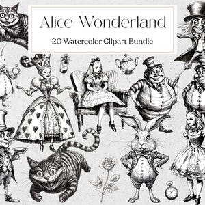 Clipart Alice au pays des merveilles, illustration vintage, livre d'art pour enfants, journal indésirable, téléchargement immédiat