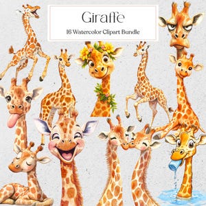 Aquarelle girafe Clipart, PNG animal mignon de la jungle, Design Animal chambre de bébé, téléchargement immédiat