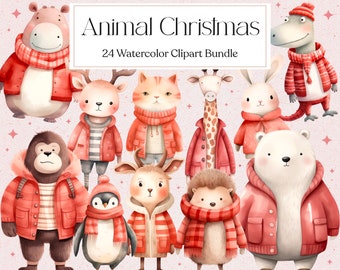 Süße Tiere Weihnachten Clipart, Winter Clipart, Tier Png, Weihnachtscliparts, Instant Download