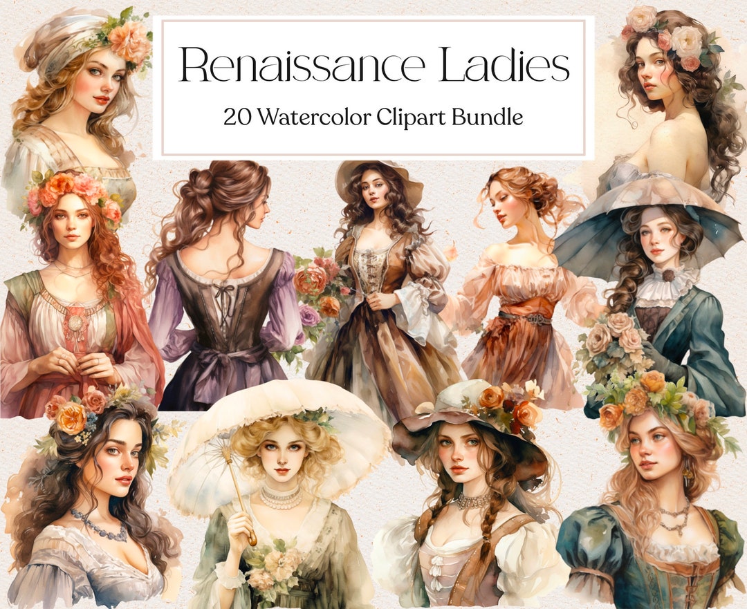20 Vintage Renaissance Lady Clipart, Watercolor Renaissance Lady ...