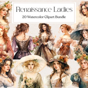 20 cliparts dame de la Renaissance vintage, dame de la Renaissance aquarelle, clipart femmes vintage, scrapbooking, journal indésirable, téléchargement immédiat