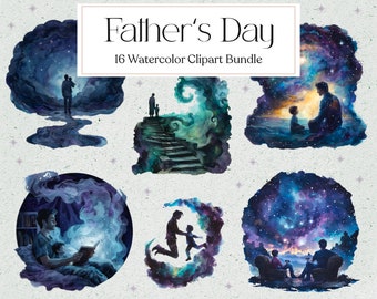16 Father’s Day Watercolor Clipart, Watercolor Dad Clipart, Whimsical Father’s Day, Gift for Dad, Best Dad, Instant Download,