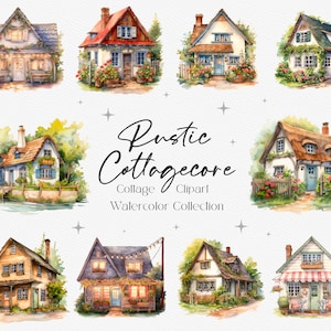 20 Clipart cottage rustique aquarelle, Clipart Cottagecore rustique, clipart mariage, téléchargement immédiat, usage commercial