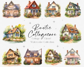 20 Watercolor Rustic Cottage Clipart, Rustic Cottagecore Clipart, Wedding clipart, Instant Download, Commercial Use