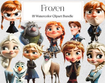 Watercolor Frozen Clipart, Winter Princess PNG, Nursery, Birthday, Junk Journal, Instant Download