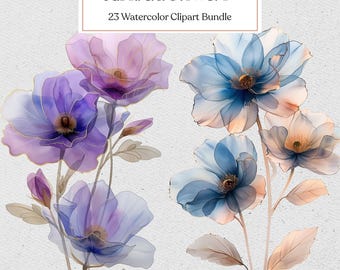 Abstract Flowers Clipart, Modern Floral Art, Watercolor Botanical Clip Art, Minimalist Flower Aesthetic, Digital Download