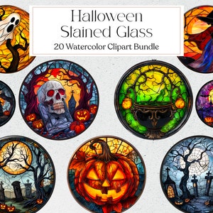 23 ハロウィーン ステンドグラス クリップアート、水彩ステンドグラス ハロウィーン、ダーク ファンタジー、スクラップブッキング、ジャンク ジャーナル、即時ダウンロード