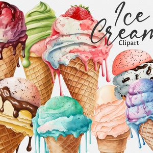 20 Eis Clipart, Aquarell Eis, Dessert druckbare, Sommer Clipart, Instant Download, kommerzielle Nutzung