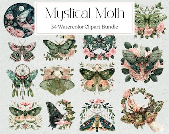 34 Mystical Moth Clipart, Luna Moth Clipart, Magical Clipart, Fantasy Moth Clip Art, Sublimation, Junk Journal, Instant Download