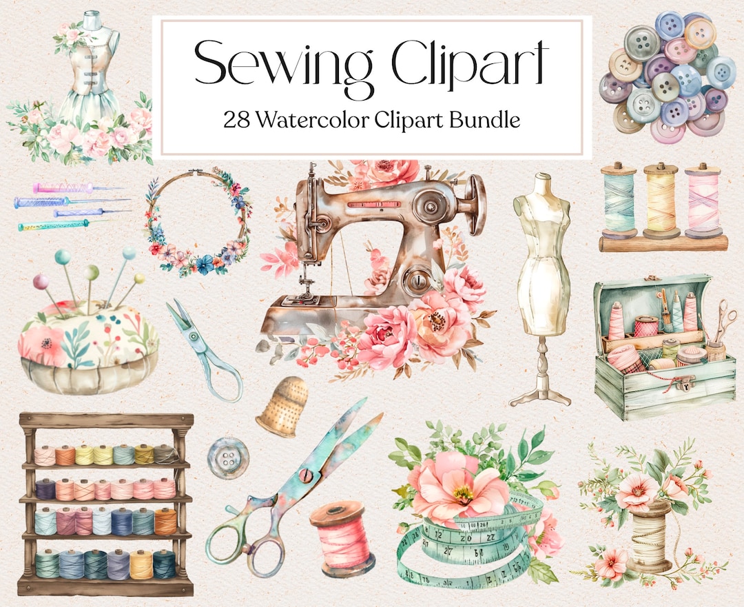 28 Watercolor Sewing Clipart, Sewing Machine Clipart, Pastel Sewing ...