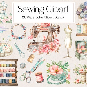 28 Watercolor Sewing Clipart, Sewing Machine Clipart, Pastel Sewing Clipart, Rustic, Scrapbooking, Instant Download