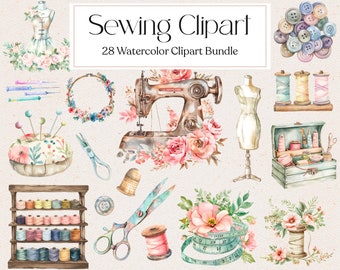 28 Watercolor Sewing Clipart, Sewing Machine Clipart, Pastel Sewing Clipart, Rustic, Scrapbooking, Instant Download