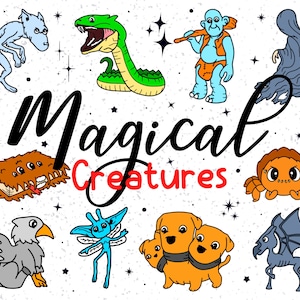 10 Magical Creatures SVG, Wizard Creatures Svg, Mythical Creatures Svg, Cute Monster Svg, Chibi Clipart, Harry Svg, Cricut, LAYERED SVG