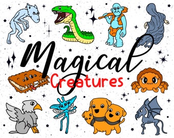 10 magische wezens SVG, Wizard Creatures Svg, mythische wezens Svg, schattig Monster Svg, Chibi Clipart, Harry Svg, Cricut, GELAAGDE SVG