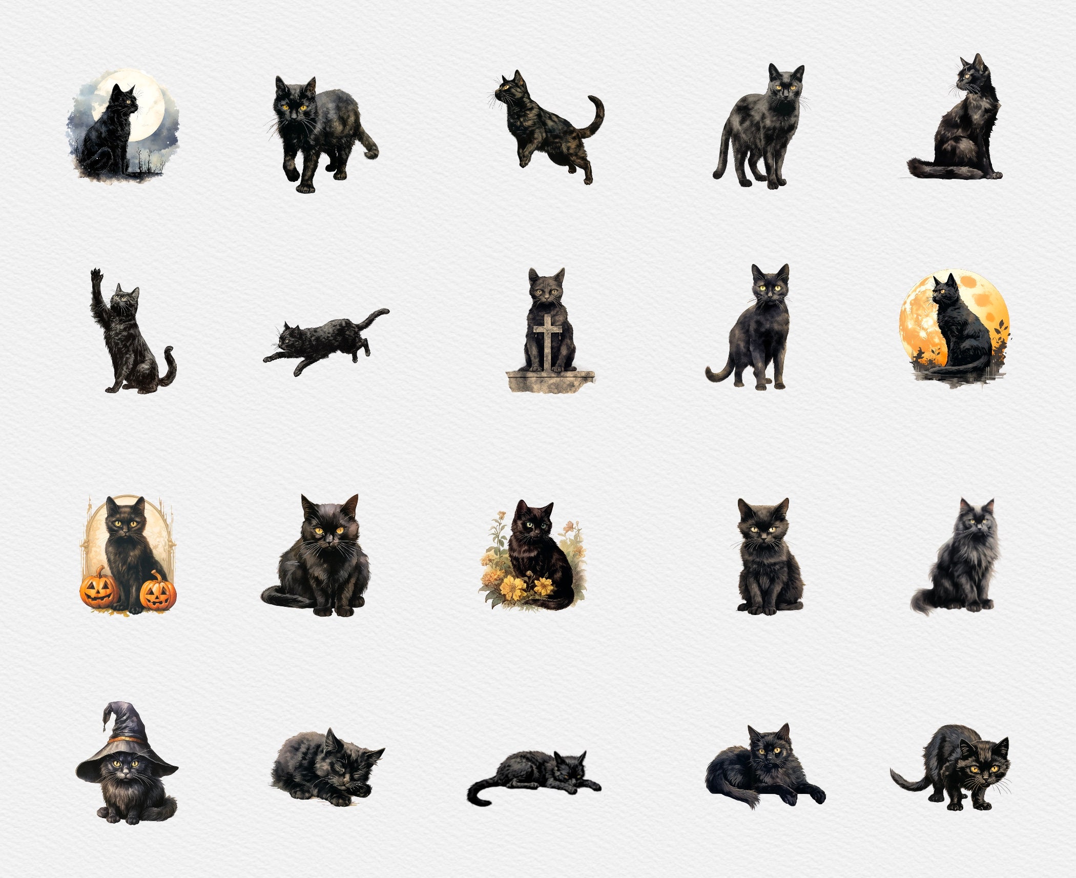 20 Watercolor Black Cats Clipart, Black Kittens, Black Cat Png ...