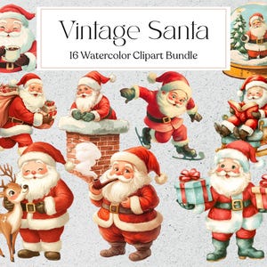 Cute Santa Clipart, Vintage Santa, Watercolor Christmas Santa Clipart, Winter Holiday, Retro Graphic, Instant Download