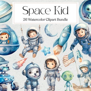 26 Weltraum Aquarell Clipart, niedlichen Astronaut Clipart, Rakete Png, Alien, Kinderzimmer, Sublimation, Sofort Download