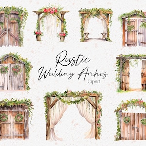 20 Clipart d'arche de mariage rustique, arche de mariage aquarelle, porte de grange en bois, mariage champêtre, téléchargement immédiat, usage commercial
