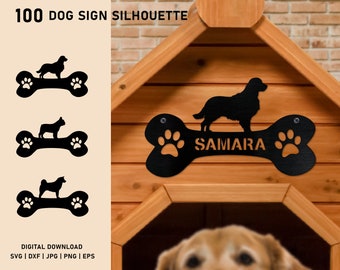 100 Dog Sign Silhouette SVG BUNDLE | Dog Name Sign | Dog Monogram | Dog Plaque | Dog Silhuette | Cutting File Cricut Silhouette | Glowforge