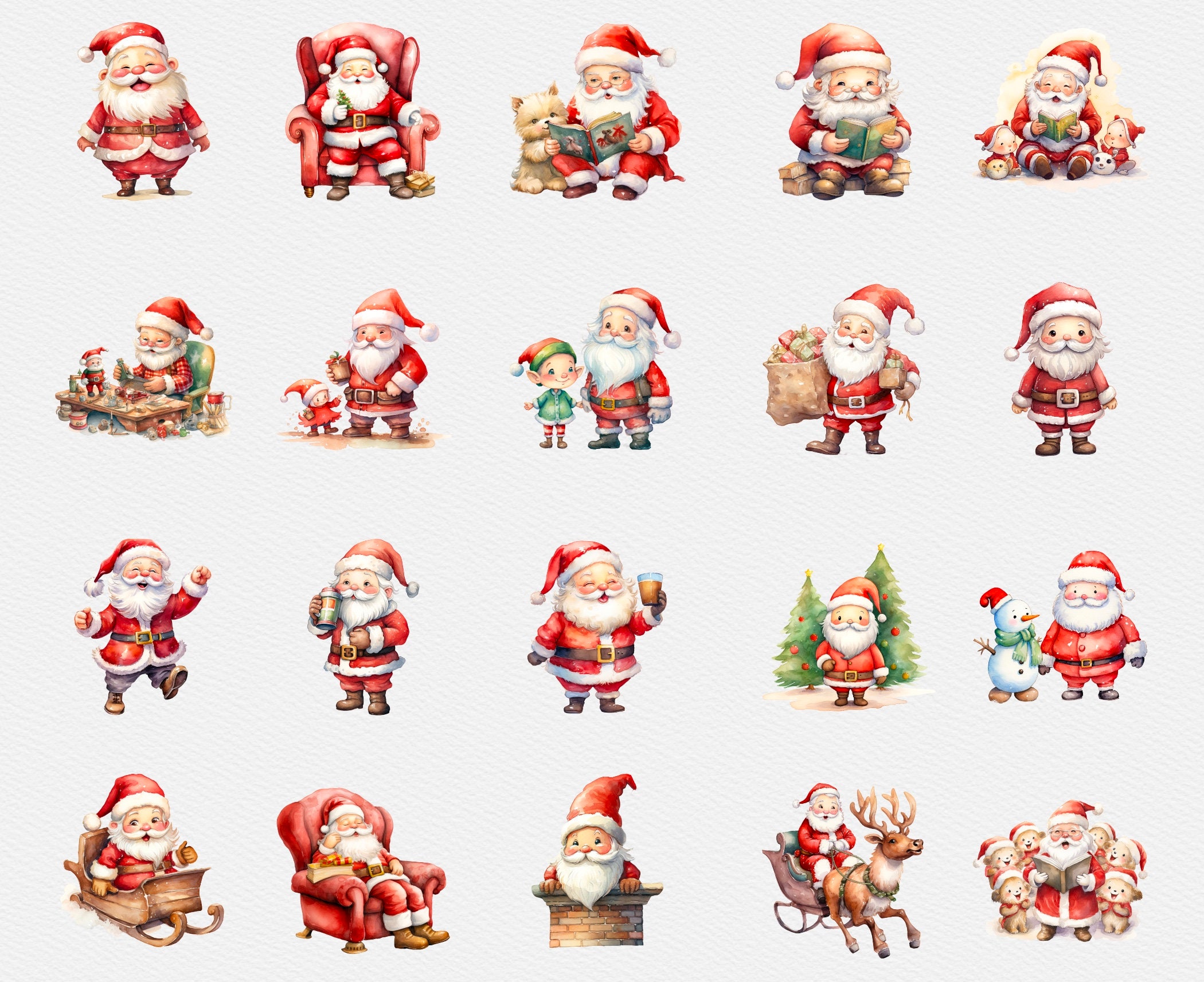 20 Santa Claus Clipart, Watercolor Cute Santa Png, Christmas Clipart ...