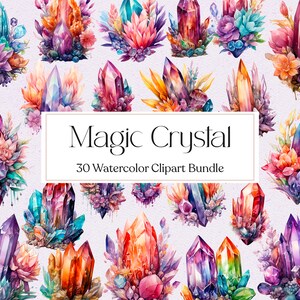 30 Watercolor Magic Crystals Clipart, Fairy Crystal Clipart, Fantasy Art, Instant Download, Commercial Use