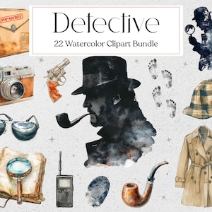 22 detective aquarel clipart, spion clipart, privédetective afbeelding, scrapbooking, uitnodiging, instant download