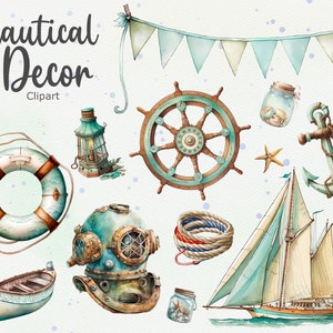 15 Clipart de decoração náutica, Clipart marinho, Clipart náutico em aquarela, Casamento em estilo náutico, Download instantâneo, Uso comercial