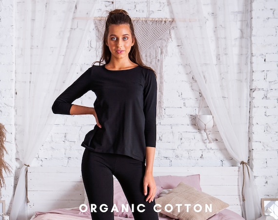 Black Organic Cotton Top, Loose Fitting Top, Yoga Top, Jersey