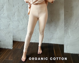 Organic Cotton High Waisted Leggings - Sand Lounge Wear