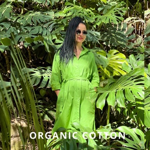 Oversize shirt women, Green Shirt Dress, Collar shirt, Long sleeve shirt, Green Organic Cotton, Plus size shirt, Collar women shirt